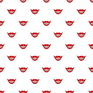 Red lips smiling pattern creating a seamless background Stock Illustration