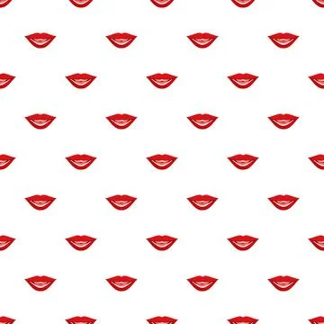 Red lips smiling seamless pattern on white background Stock Illustration