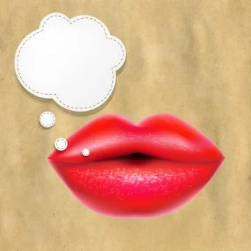 Red lips with speech bubble with retro paper Stock Illustration
