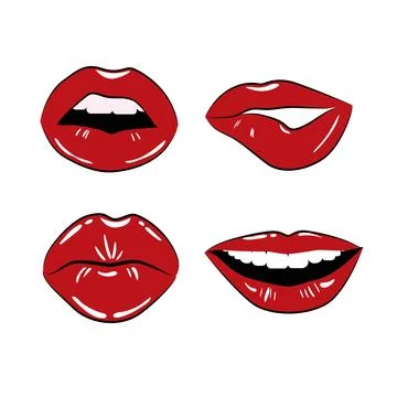 Red lips sticker patch. Expression makeup with sexy kisses Stock Illustration
