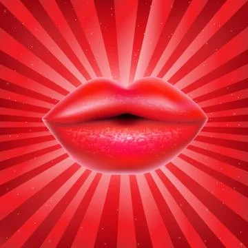 Red lips with sunburst Stock Illustration