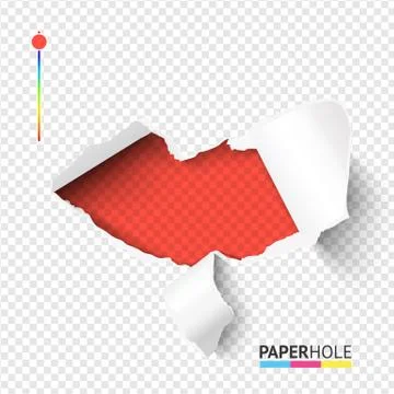Red lips torn edge paper hole banner on transparent background for love, kiss Stock Illustration