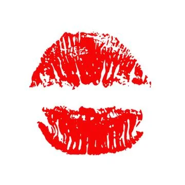 Red lips track print. Stamp of mouth. Vector illustration. Stock Illustration