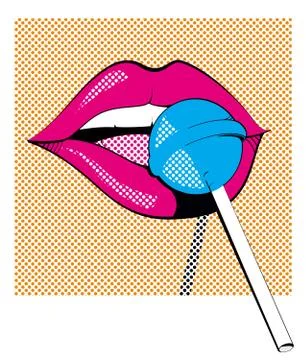 Red lips trying a lollipop Stock Illustration
