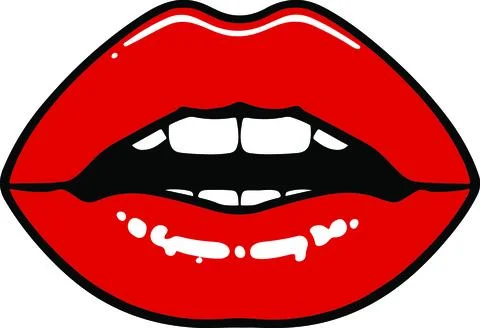 Red lips with white teeth, bold pop art vector illustration Ilustración de archivo