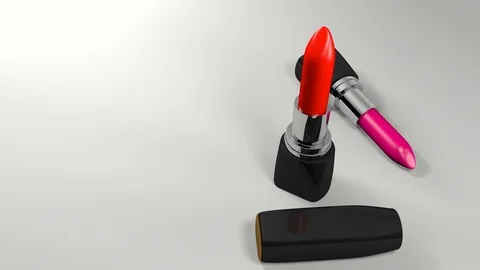 Red lipstick 3D Render closeup on white background track shot, loopable Stock Footage 121327924