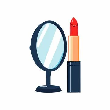 Red Lipstick and Vanity Mirror: Makeup Icon Stock Illustration
