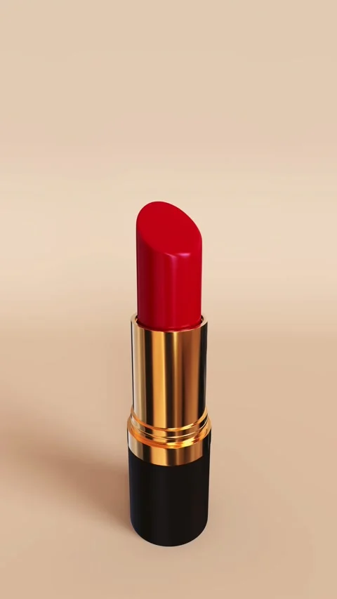 Red lipstick on beige background 3d 4k motion graphics animation video loop.. Stock Footage 337126129