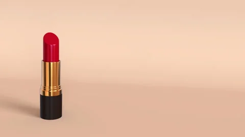 Red lipstick on beige background looped 3d 4k motion graphics animation vid.. Stock Footage 337511909