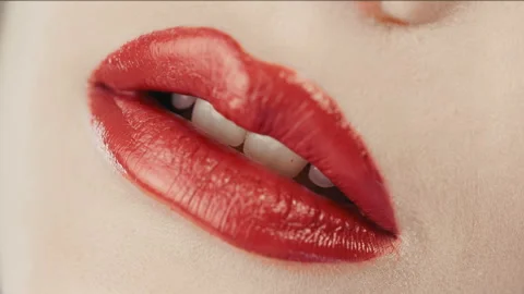 Red lipstick. Stock Footage 132897493