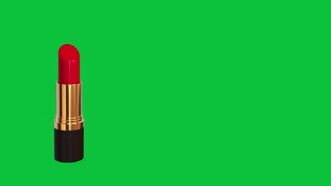 Red lipstick on green screen chroma key background 3d 4k motion graphics Video stock 337962033