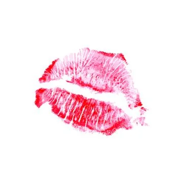 Red lipstick kiss on white background. Realistic vector trace of red lips print Stock Illustration