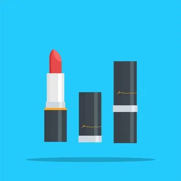 Red lipstick logo with open container, beauty product Stock Illustration