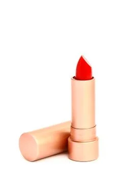 Red lipstick on white background studio shot Stock Photos