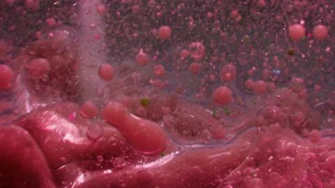 Red liquid blood background. Macro shot of various air bubbles. Stock Footage 146740530