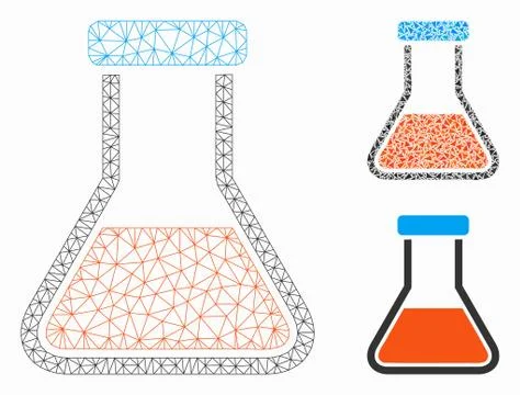 Red Liquid Flask Vector Mesh Wire Frame Model and Triangle Mosaic Icon Illustrazione stock