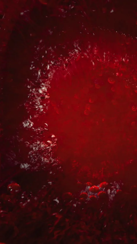 Red liquid flows in a bowl as it mixes with bubbles and foam from fermentation 스톡 동영상 334172712