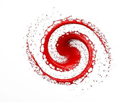 Red liquid splashing in circle and drops isolated on white background Stock Illustration