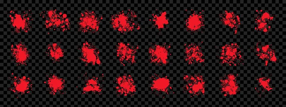 Red liquid splatter elements. Blood-inspired stains, blots, and drips for c.. Stock Illustration
