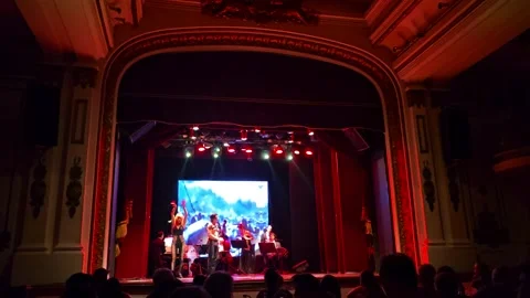 Red-Lit Tango Performance With Video Backdrop, Buenos Aires, Argentina 8K Video stock 306465613
