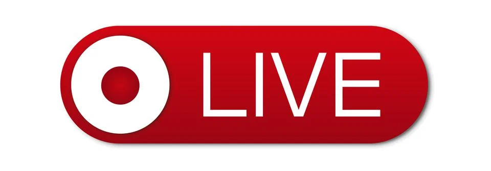 Red live button on a white background. Live symbol, badge, sign, label, sticker Illustrazione stock