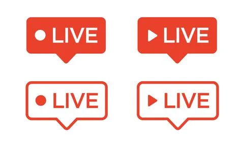 Red live buttons on a white background. Live symbol, badge, sign, label, sticker Stock Illustration