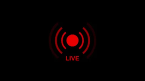 Red live streaming icon pulsates with concentric waves on black background,.. Stock Footage 329145163