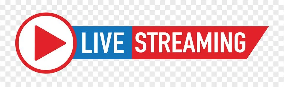 Red Live streaming logo - design element with play button for news and TV Stock Illustration