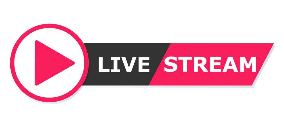Red Live streaming logo - vector design element with play button for news and TV Stock Illustration