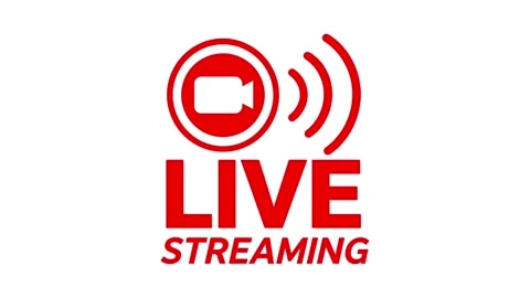 Red Live Streaming Sign Animation with Camera Icon and Signal Waves Vidéo 340376646