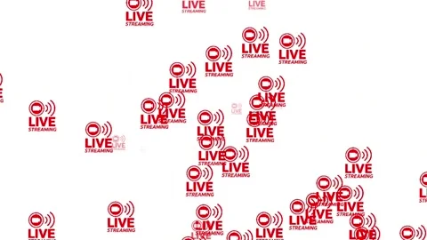 Red Live Streaming Sign Animation with Camera Icon and Signal Waves Stock Footage 340377778