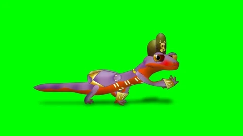 Red lizard with backpack runs on green screen adventure Stock Footage 289212918
