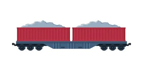 Red Loaded Cargo Train Wagons, Railroad Transportation Flat Vector Illustration Stock Illustration