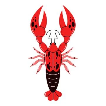 Red lobster with open claws flat color vector character Stock Illustration