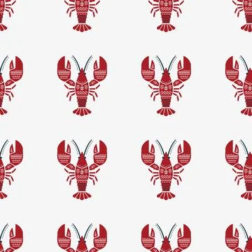 Red Lobster Patterns on a White Background for Textile or Wallpaper Design .. Stockillustratie