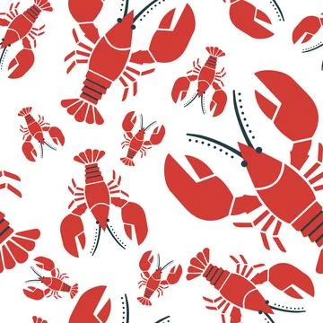 Red Lobsters in Different Sizes on a White Background in a Repeated Pattern.. Stock Illustration