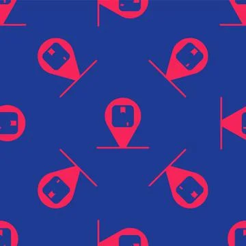 Red Location with cardboard box icon isolated seamless pattern on blue Stockillustratie