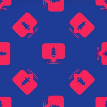 Red Location of the forest on a map icon isolated seamless pattern on blue Stock Illustration