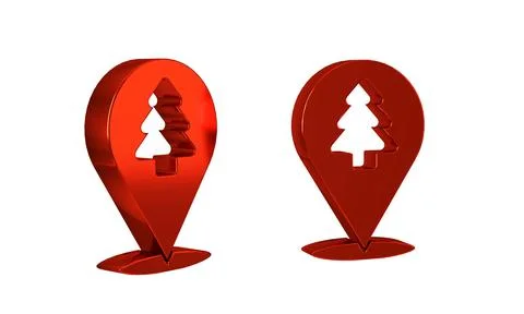 Red Location of the forest on a map icon isolated on transparent background. Ilustração Stock