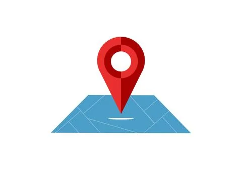 Red location icon on blue map Stock Illustration