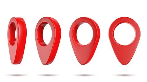 Red location map pin. 3d map pointer icon set. Pin symbols isolated on white Stock Illustration