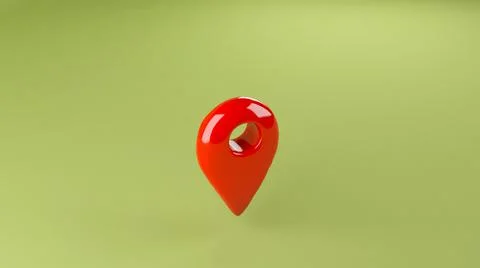 Red location map pin icon on green background, 3d illustration Stock Illustration