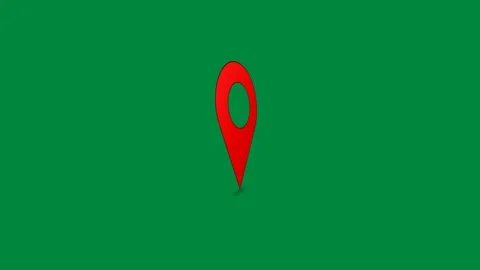 Red location marker jumping on green screen background. 4K Video stock 343265372