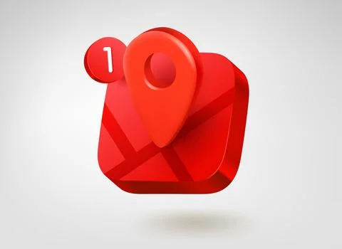 Red location pin button. 3d vector mobile application icon Stock-Illustration