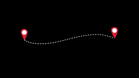 Red Location Pin With A Dashed Line Path On A animation Black Background ma.. Stock Footage 321855690