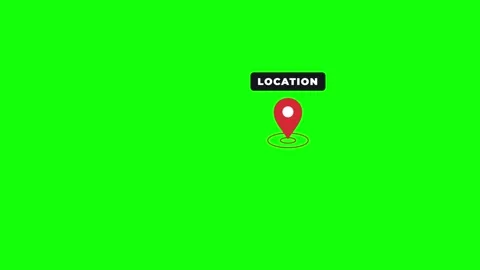 Red location pin dropping onto green screen with black LOCATION label and Stock Footage 347960925
