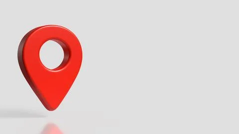 Red Location Pin on Gray Background with Copy Space 3d render. Stock Illustration