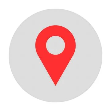 Red location pin icon on gray circle background 스톡 일러스트