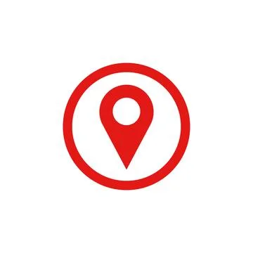 Red Location Pin Icon Inside Circle Outline Stock Illustration