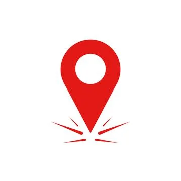 Red Location Pin Icon with Spark Burst Lines Illustrazione stock